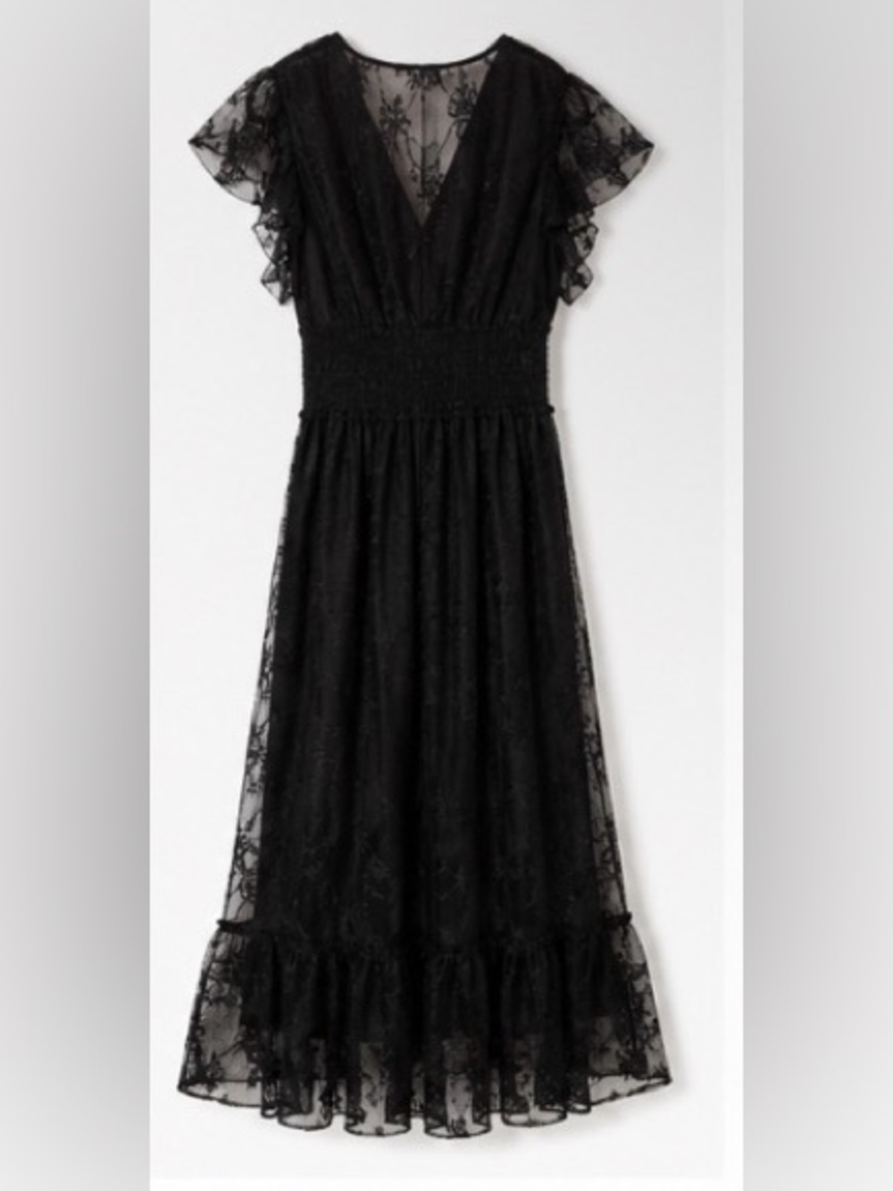 OMBRA USA Black Lace Embroidered Flutter Sleeve Midi Dress NWOT - Picture 4 of 5